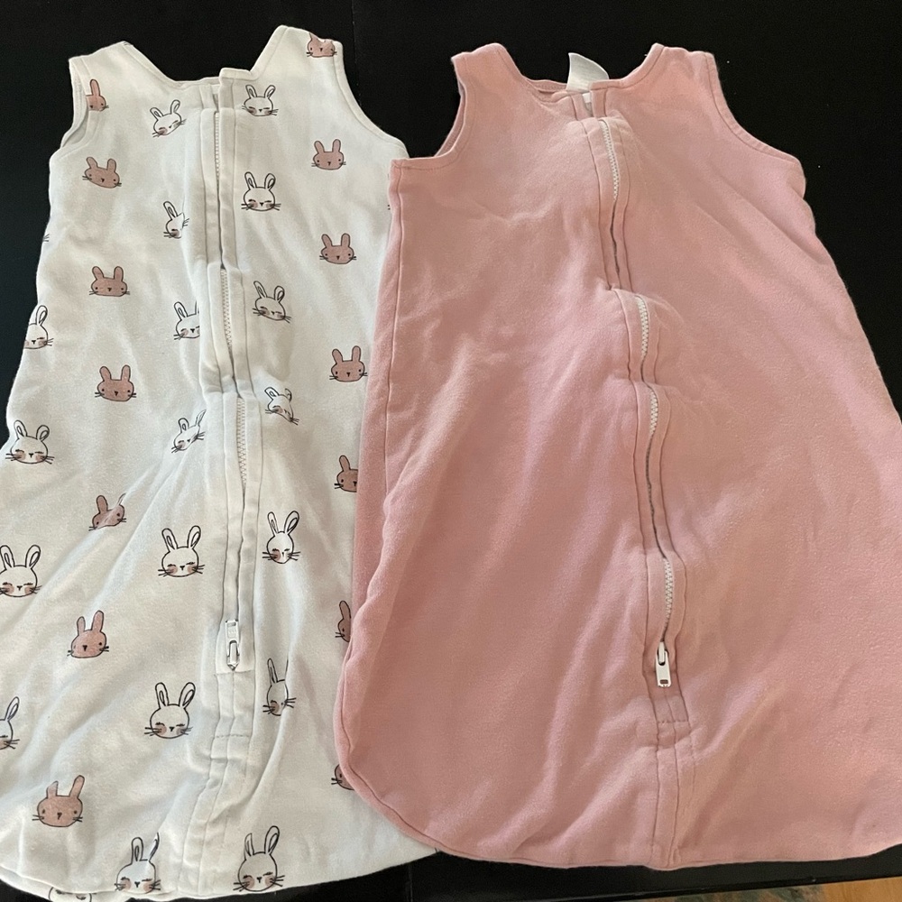 Ely’s & Co 100% Cotton Wearable Sleep Sacks (2) Blush & Bunnies (0-3 Months)